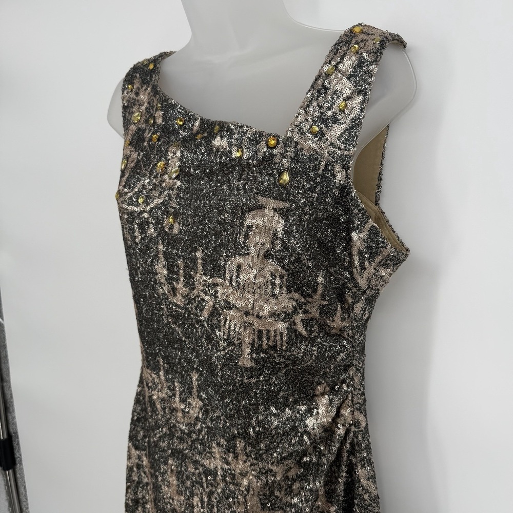VTG Kay Unger Sz 16 Chandelier Sequined Mini Dress‎ Embellished Y2K Ruched Side - Picture 3 of 9